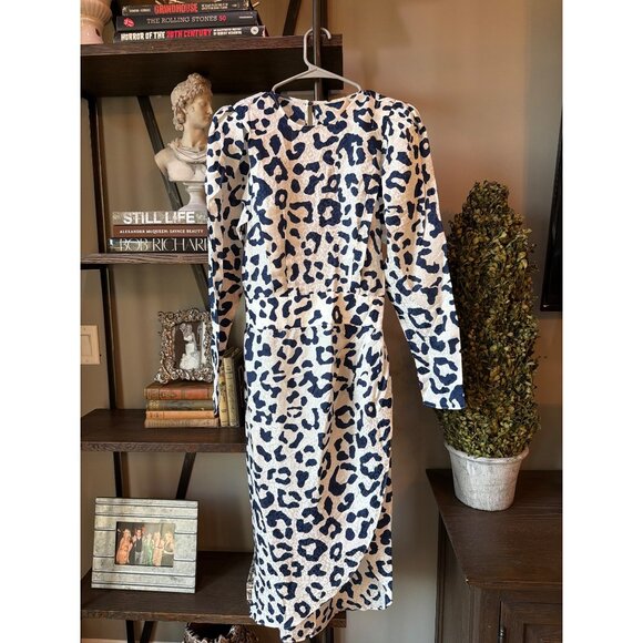 Ronny Kobo Jade Silk Midi Dress Animal Print Navy Blue White Womens Size Small - Picture 9 of 11